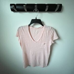 J. Crew Linen V-Neck Pocket T-Shirt (Peach)